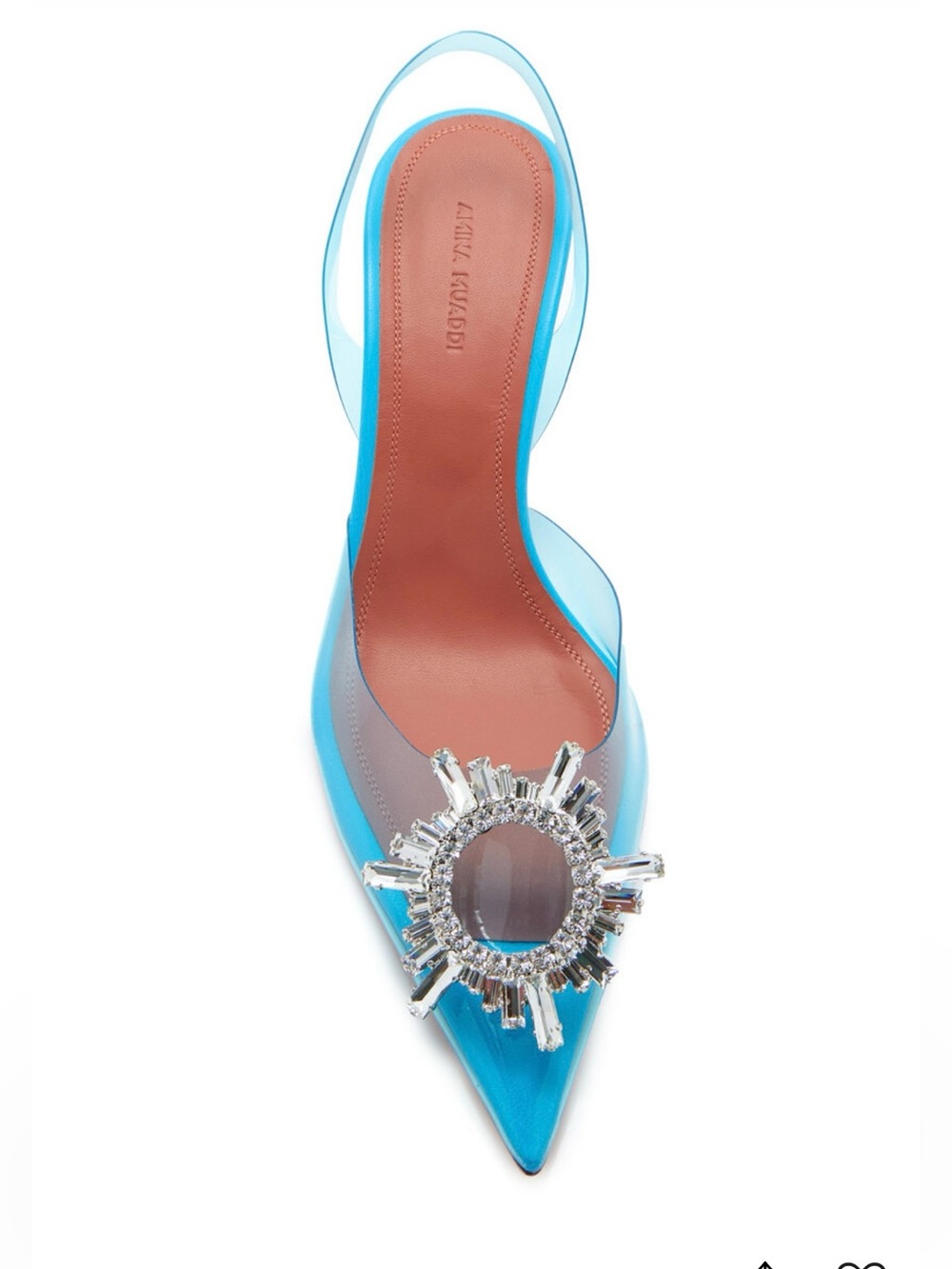 Amina Muaddi Turquoise Crystal Sunburst PVC Pointed Toe Pump, Italy Size 38